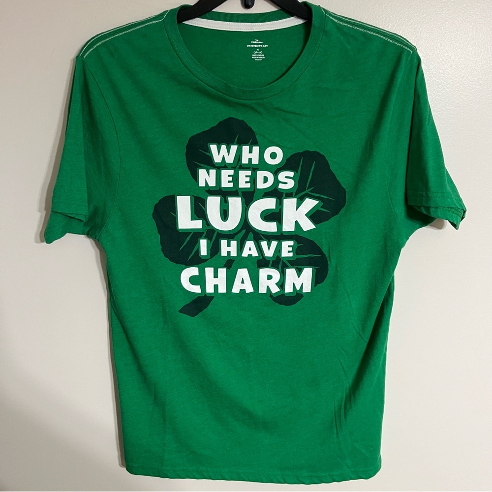 Men's Saint Patrick's Day Who Needs Luck I Have‎ Charm T-shirt Size Medium